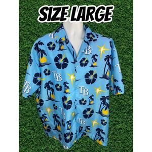 Tampa Bay Rays sz Large Starburst Hawaiian Camp Shirt Blue Floral MLB Button Up